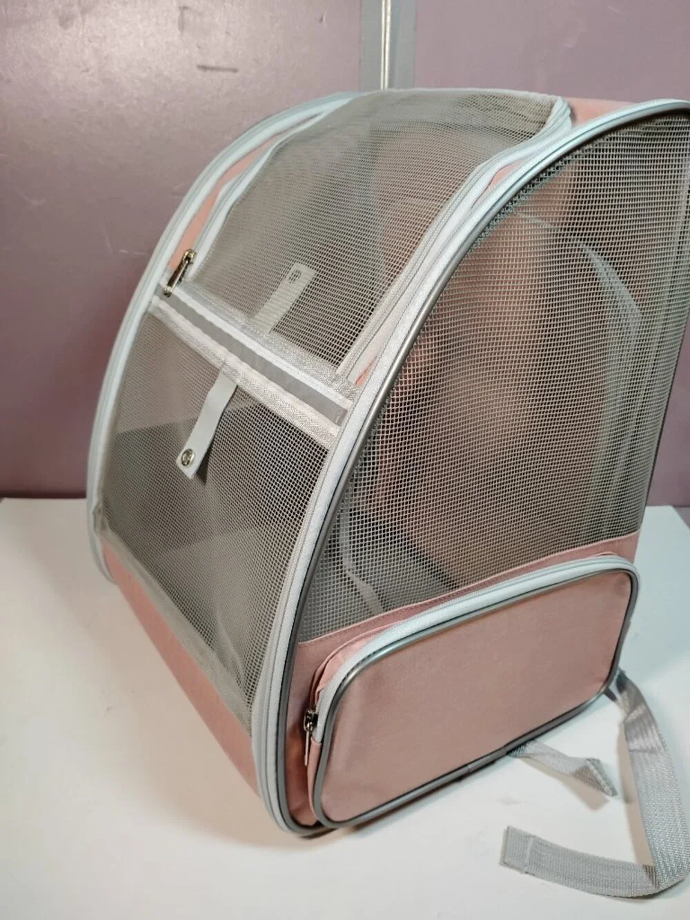 Pink Pet Carrier Backpack Breathable Mesh Small Dog Cat Travel Bag Foldable